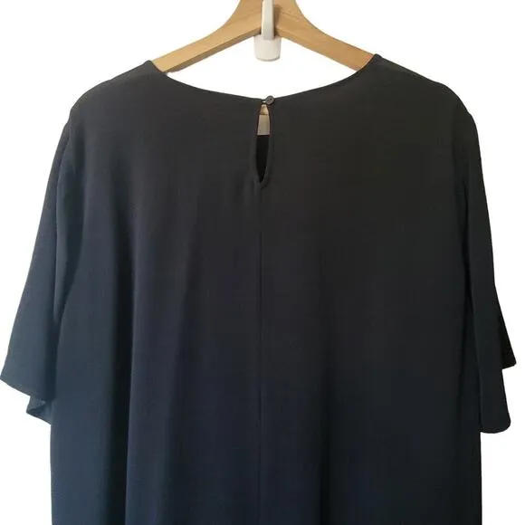 Eileen Fisher Black Asymmetrical Hem Short Sleeve Shift Midi Dress Womens M