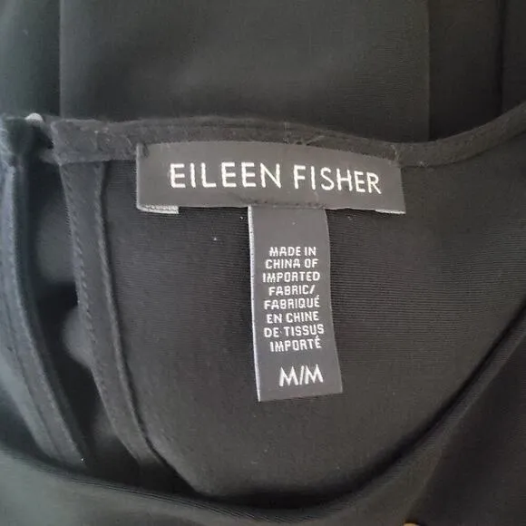 Eileen Fisher Black Asymmetrical Hem Short Sleeve Shift Midi Dress Womens M