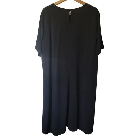 Eileen Fisher Black Asymmetrical Hem Short Sleeve Shift Midi Dress Womens M