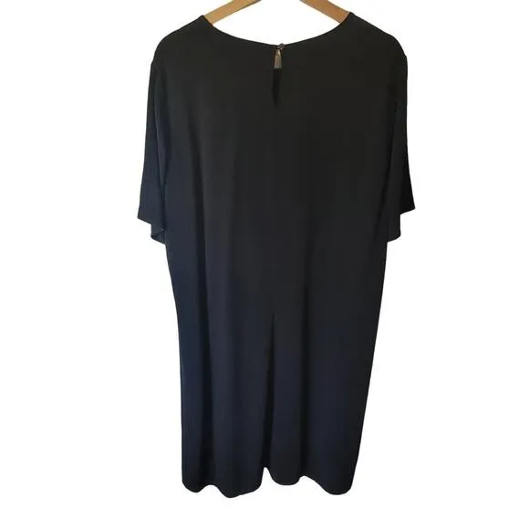 Eileen Fisher Black Asymmetrical Hem Short Sleeve Shift Midi Dress Womens M