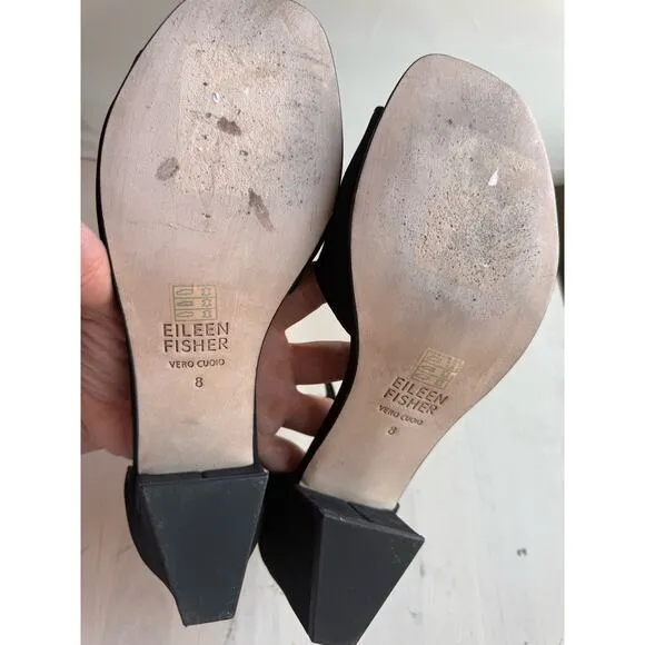 Eileen Fisher black Viva Nubuck Ankle-Grip Sandals size 8