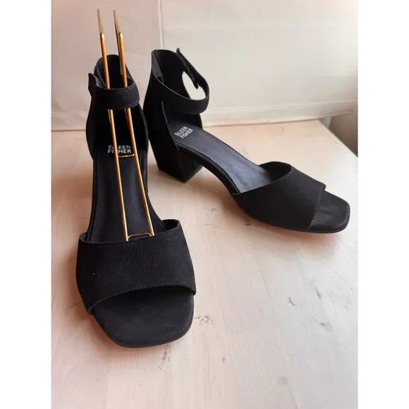Eileen Fisher black Viva Nubuck Ankle-Grip Sandals size 8
