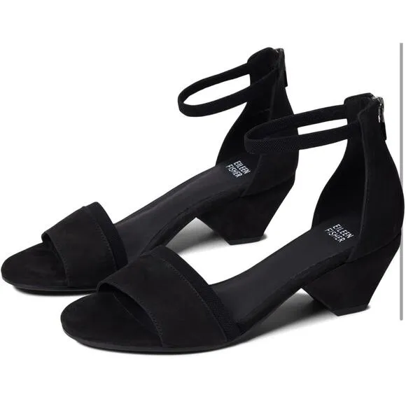 Eileen Fisher black Viva Nubuck Ankle-Grip Sandals size 8