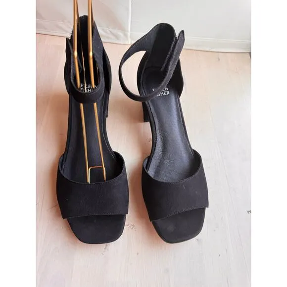 Eileen Fisher black Viva Nubuck Ankle-Grip Sandals size 8