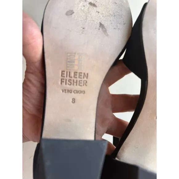 Eileen Fisher black Viva Nubuck Ankle-Grip Sandals size 8