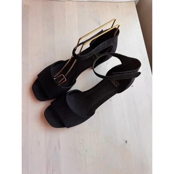 Eileen Fisher black Viva Nubuck Ankle-Grip Sandals size 8