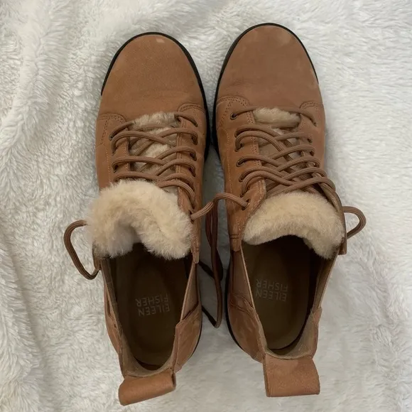 Eileen Fisher Calm Suede Shearling Hiker Lace Up boots