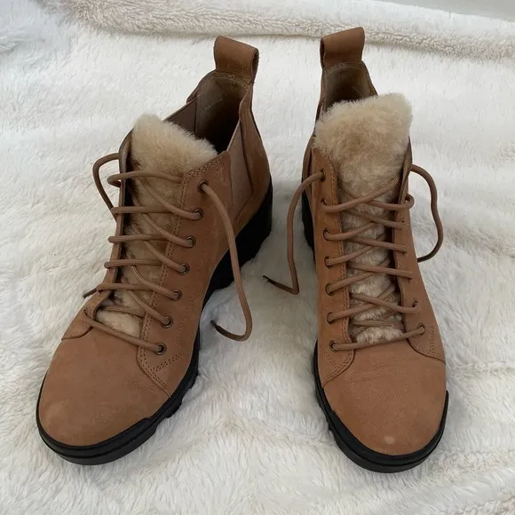 Eileen Fisher Calm Suede Shearling Hiker Lace Up boots