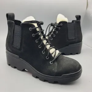 EILEEN FISHER women ankle boots Calm black nubuck shearling tongue sz 7.5 new