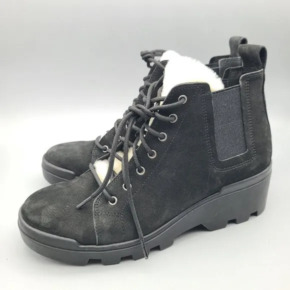 EILEEN FISHER women ankle boots Calm black nubuck shearling tongue sz 7.5 new