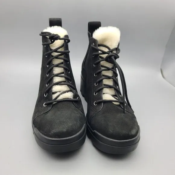 EILEEN FISHER women ankle boots Calm black nubuck shearling tongue sz 7.5 new