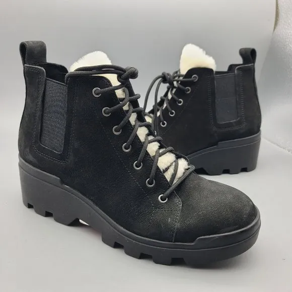 EILEEN FISHER women ankle boots Calm black nubuck shearling tongue sz 7.5 new