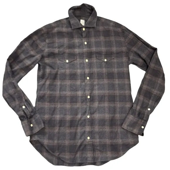 Eleventy Platinum Snap Front Flannel Shirt | Size M | Made in Italy | Melange