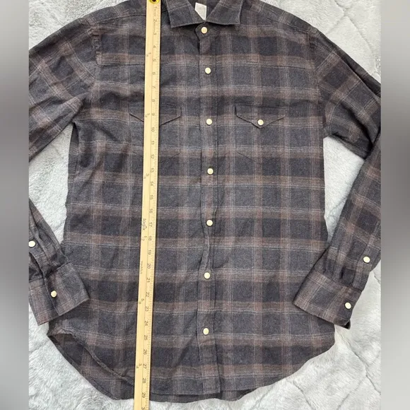 Eleventy Platinum Snap Front Flannel Shirt | Size M | Made in Italy | Melange