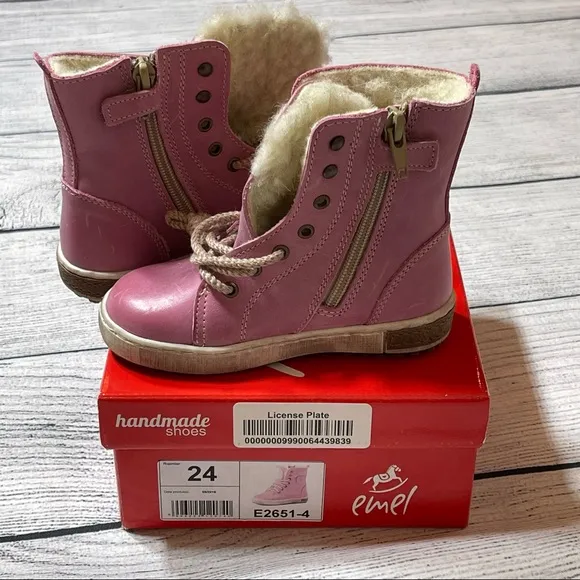 Emel Pink Shearling Lined Handmade Boots size 24