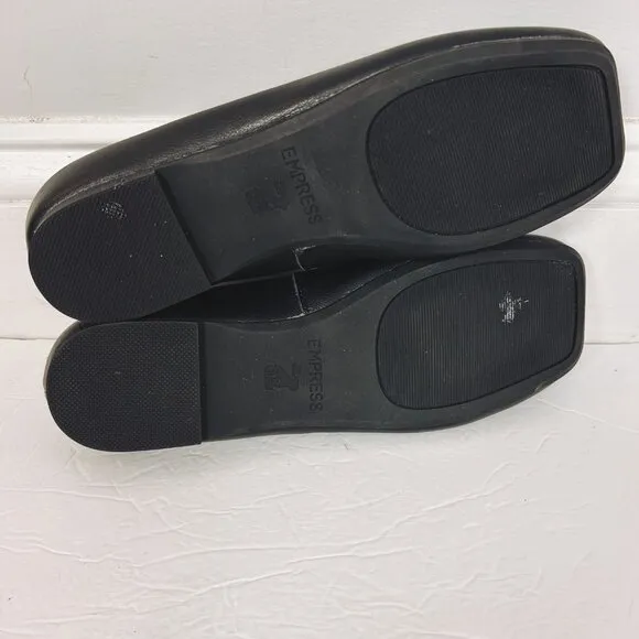 Empress Australia Square Toe Ballet Flats Black Leather Size EU 38 US 7 Women's