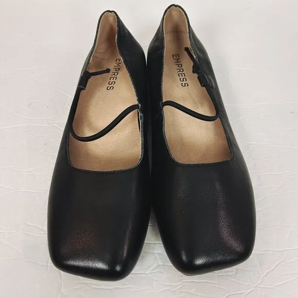 Empress Australia Square Toe Ballet Flats Black Leather Size EU 38 US 7 Women's