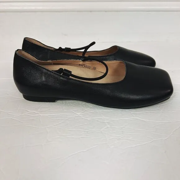 Empress Australia Square Toe Ballet Flats Black Leather Size EU 38 US 7 Women's