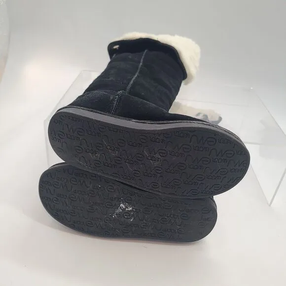 Emu AVOCA Black Suede  Merino Wool Shearling Boots Womens Sz 7  Knee High W90093