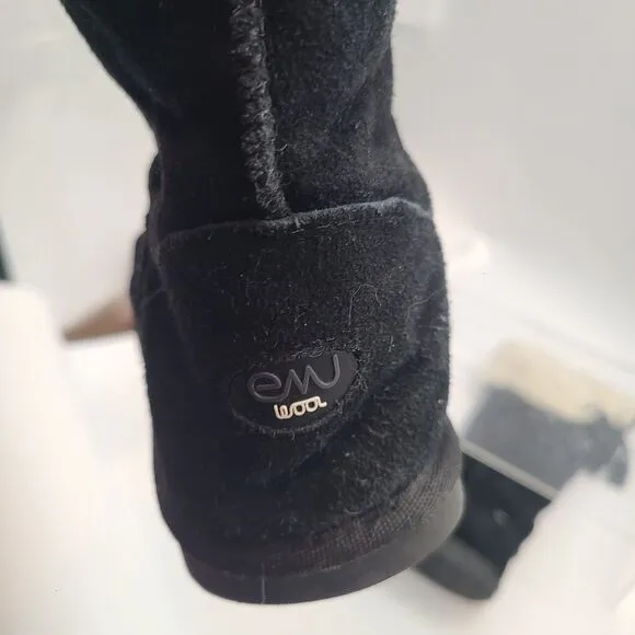 Emu AVOCA Black Suede  Merino Wool Shearling Boots Womens Sz 7  Knee High W90093