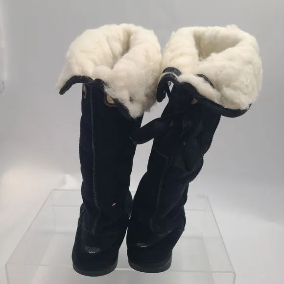 Emu AVOCA Black Suede  Merino Wool Shearling Boots Womens Sz 7  Knee High W90093
