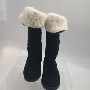 Emu AVOCA Black Suede  Merino Wool Shearling Boots Womens Sz 7  Knee High W90093