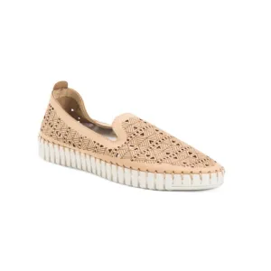 ERIC MICHAEL Beige Made In Italy Leather Maria Slip On Flats