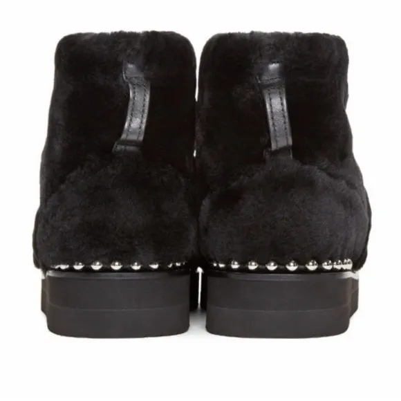 EUC  Alexander Wang Shearling Yumi Boots Silver Stud Trim 7.5/8