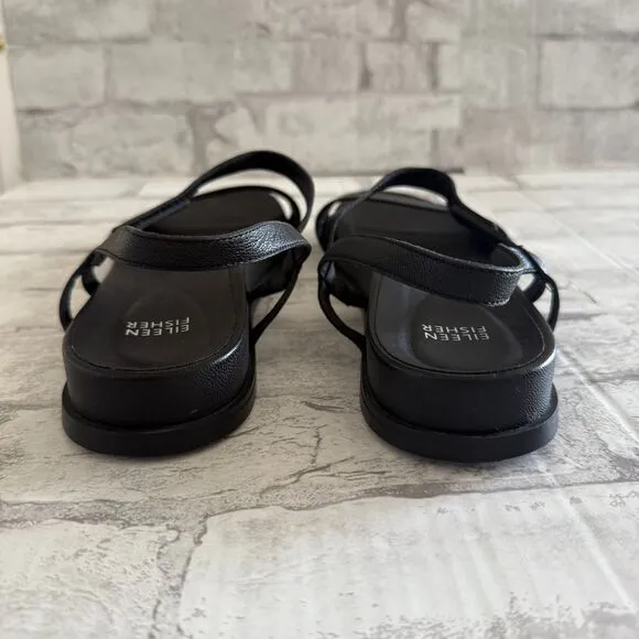 EUC Eileen Fisher Demo Black Leather Ankle-Strap Sandal Sz 11