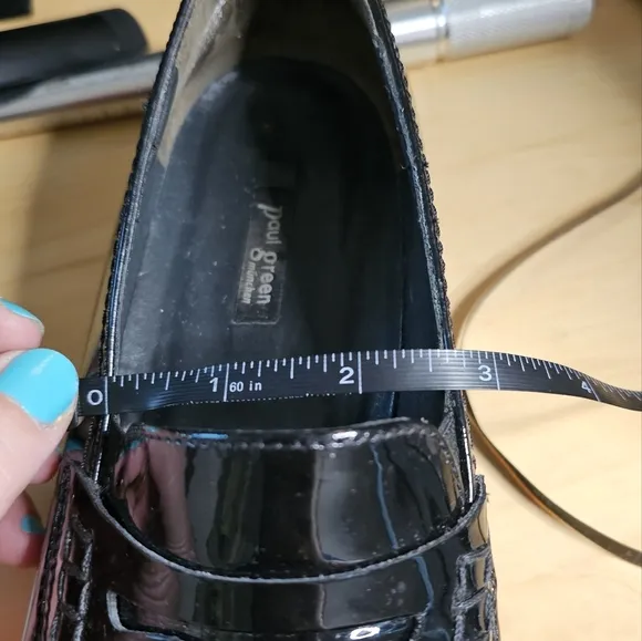 EUC Paul Green black patent leather penny loafers sz 9, fits like 8 or 8.5