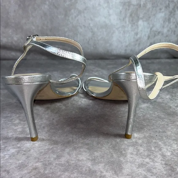 EUC Stuart Weitzman Starla 80 Silver Strappy Heeled Sandals Size 9