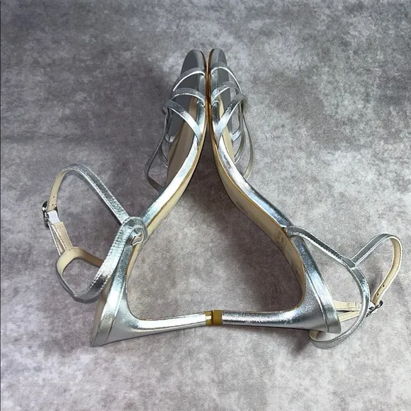 EUC Stuart Weitzman Starla 80 Silver Strappy Heeled Sandals Size 9