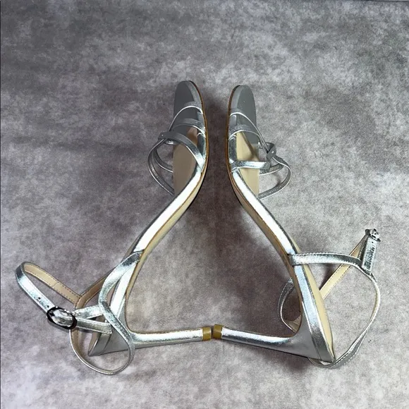 EUC Stuart Weitzman Starla 80 Silver Strappy Heeled Sandals Size 9