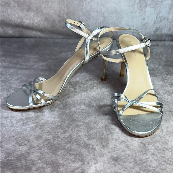 EUC Stuart Weitzman Starla 80 Silver Strappy Heeled Sandals Size 9