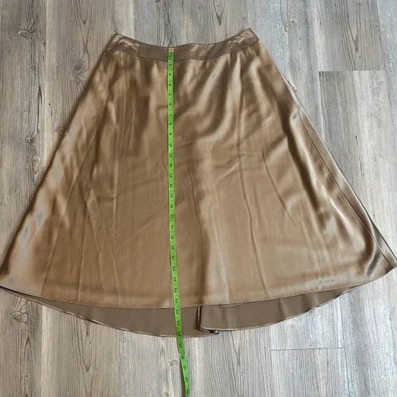 EUC Talbots 100% Silk Tan/Gold Midi Slip Skirt , 6