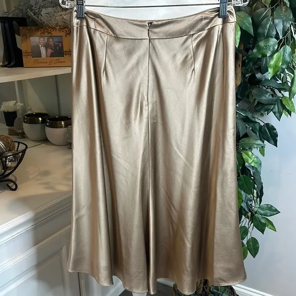EUC Talbots 100% Silk Tan/Gold Midi Slip Skirt , 6