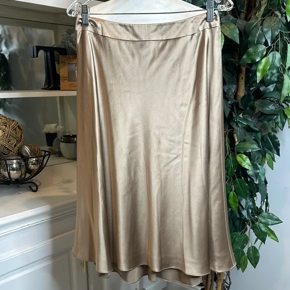 EUC Talbots 100% Silk Tan/Gold Midi Slip Skirt , 6