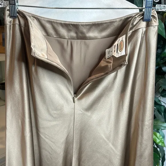 EUC Talbots 100% Silk Tan/Gold Midi Slip Skirt , 6