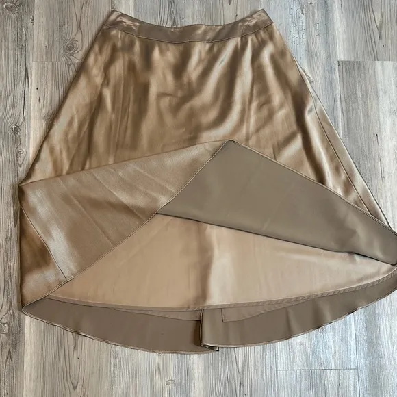 EUC Talbots 100% Silk Tan/Gold Midi Slip Skirt , 6
