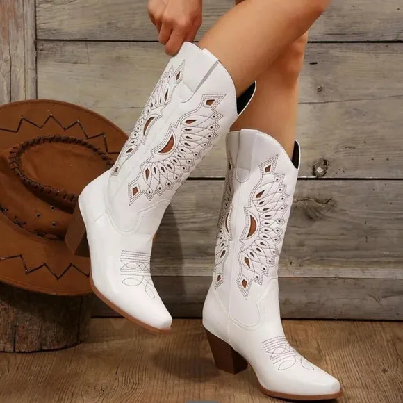 European And American New Retro Embroidered Western Cowboy Boots