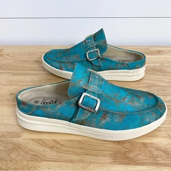 Everglades Slip On Comfort Mules Loafers in Rusted Turquoise, Women’s Size 9