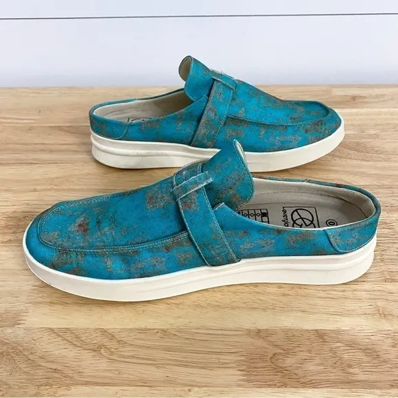 Everglades Slip On Comfort Mules Loafers in Rusted Turquoise, Women’s Size 9