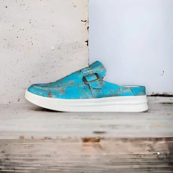 Everglades Slip On Comfort Mules Loafers in Rusted Turquoise, Women’s Size 9