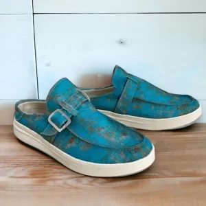 Everglades Slip On Comfort Mules Loafers in Rusted Turquoise, Women’s Size 9
