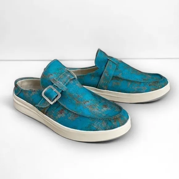Everglades Slip On Comfort Mules Loafers in Rusted Turquoise, Women’s Size 9
