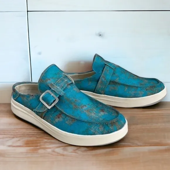 Everglades Slip On Comfort Mules Loafers in Rusted Turquoise, Women’s Size 9