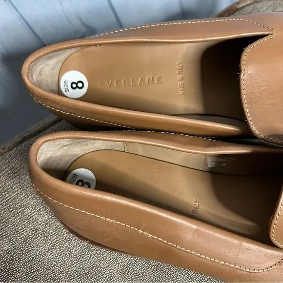 Everlane caramel leather pointed tapered toe loafers size 8 new