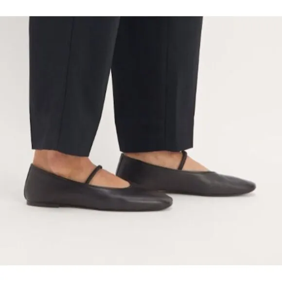 Everlane Day Mary Jane Leather Flats Women's Size: 9 Black Square Toe