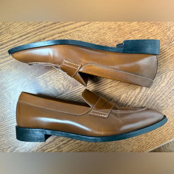 EVERLANE Modern Penny Loafers Shoes Classic Preppy Patent Leather Italy Cognac 8
