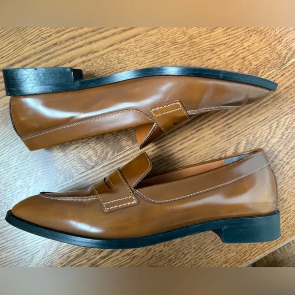 EVERLANE Modern Penny Loafers Shoes Classic Preppy Patent Leather Italy Cognac 8